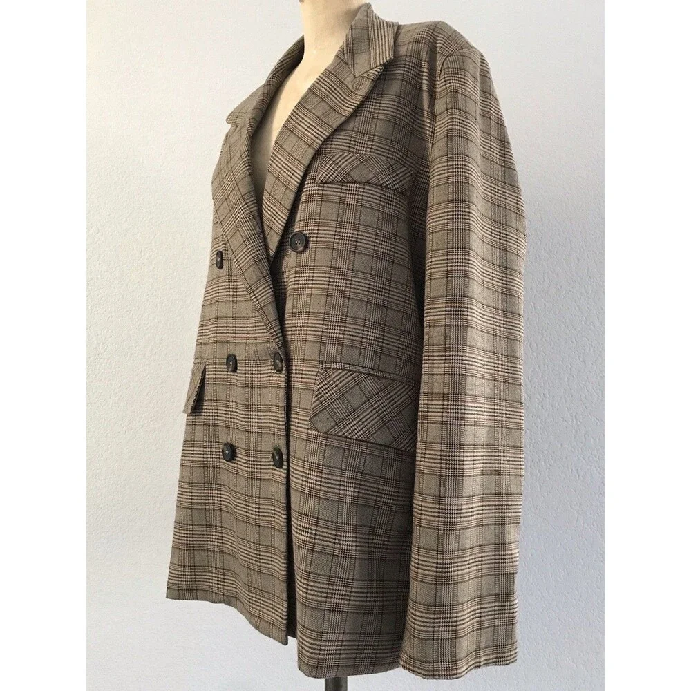 The Vintage Shop Brown Plaid Double Breasted Blazer Jacket Academia Womens L